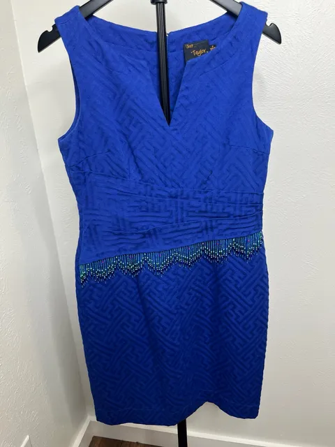  Blue Beaded Sleeveless Occasion Dress 