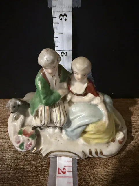 Vintage Hand painted porcelain made in OC Japan  colonial couple & Lamb Figurine