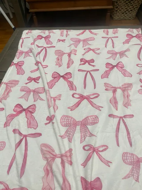 Baby blanket Pink Bow Coquette Flannel Throw Blanket White Soft Fleece Bed Couch