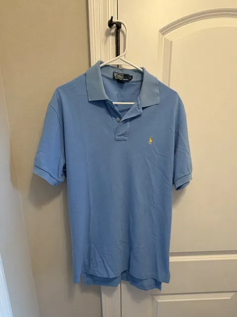 Polo Ralph Lauren Polo Shirt Size L Light Blue Cotton Yellow Pony Logo