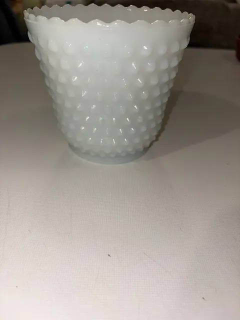 Fire-King Hobnail Milk Glass Scalloped Planter Vase