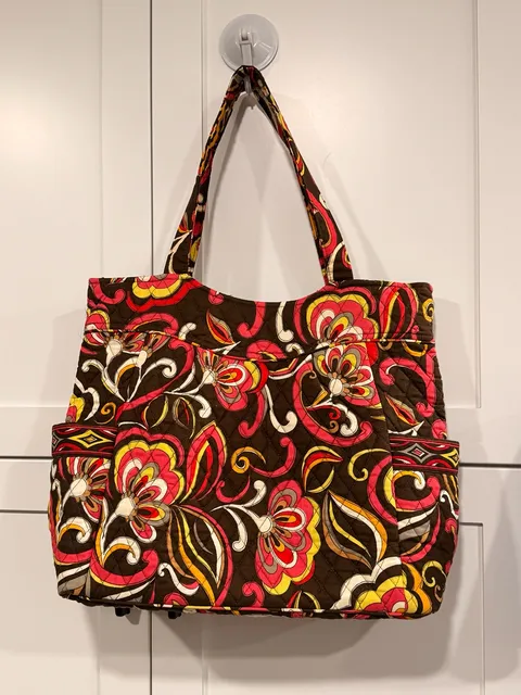 Vera Bradley Quilted Floral Tote Bag Brown Pink Yellow