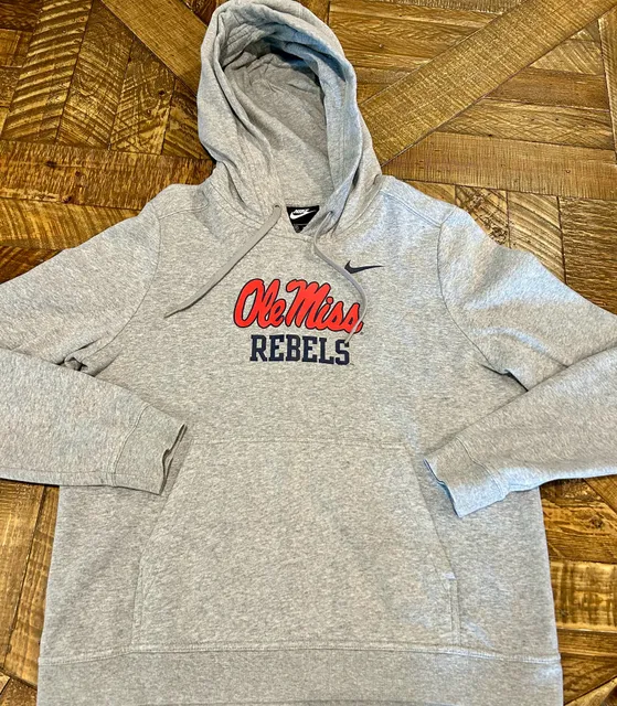 Nike Ole Miss Rebels Hoodie Size M Gray Script Logo Pullover