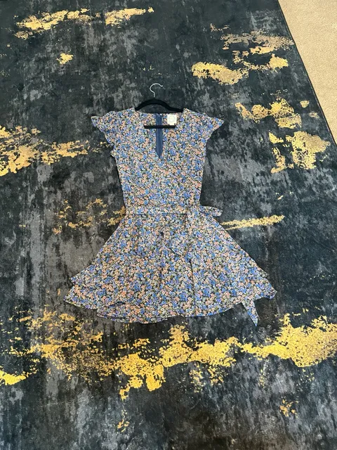 Blue Rain Floral Print Ruffle Mini Dress Size XS Blue