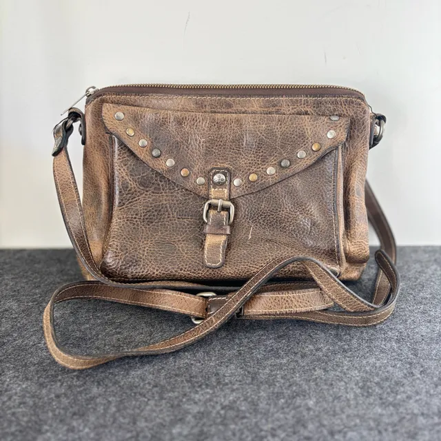 Patricia Nash Avellino Italian Leather Crossbody Bag Distressed Studded