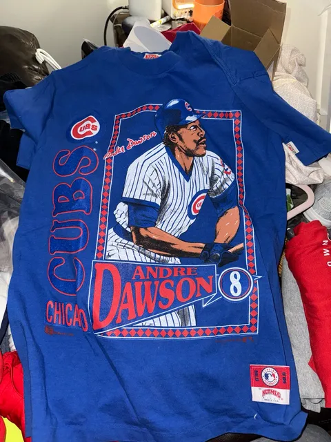 Nutmeg Mills Chicago Cubs Andre Dawson #8 T-Shirt Size M Blue Vintage
