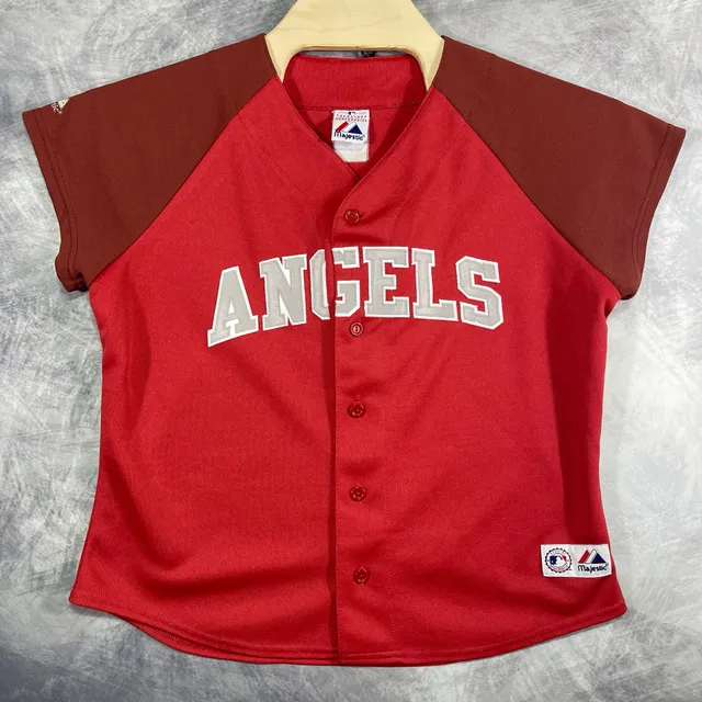 Majestic Angels MLB Baseball Jersey M/L Red Polyester Made In USA
