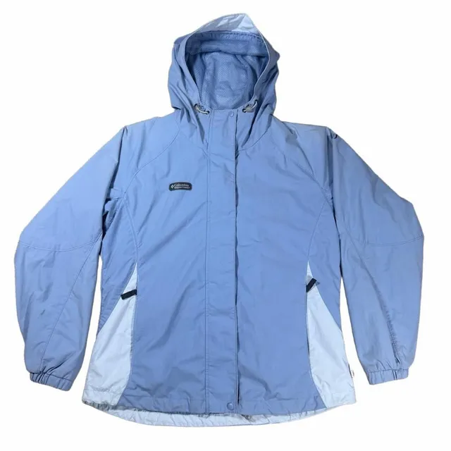 Y2K Women’s Columbia Sportswear Company Hooded Rain Jacket Size L Light Blue