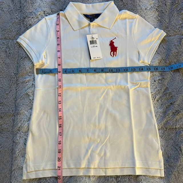 New Polo Ralph Lauren Polo Shirt Size L 12-14 White Red Big Pony Cotton