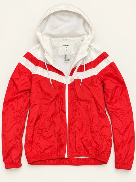 Forever 21 Windbreaker Jacket Size M Red White Hooded