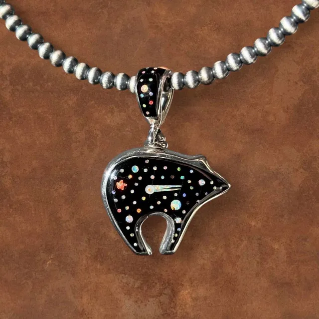 Vintage Reversible Sterling Silver Southwestern Celestial Bear Pendant