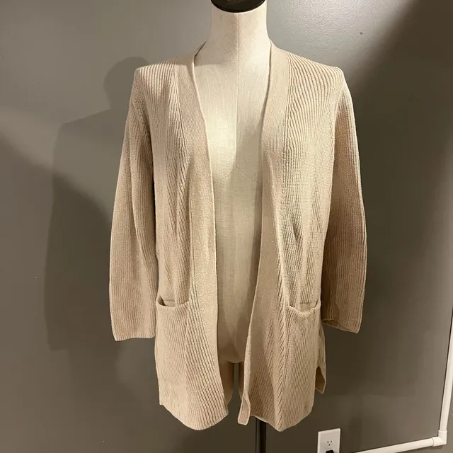 Old Navy Open-Front Cardigan Size XS Tan Ribbed Knit Pockets