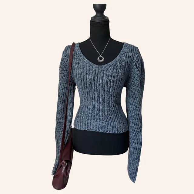 grunge gray open knit fitted sweater indie sleaze dark academia xs