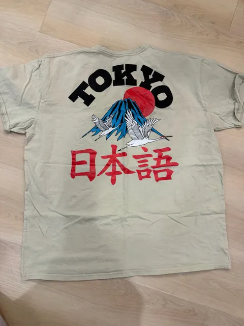 Launder Tokyo Japanese Graphic T-Shirt Size 2XL Beige Cotton