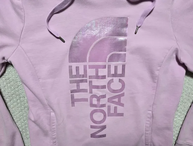 The North Face Hoodie Sweatshirt Pink with Purple Iridescent Logo Size M