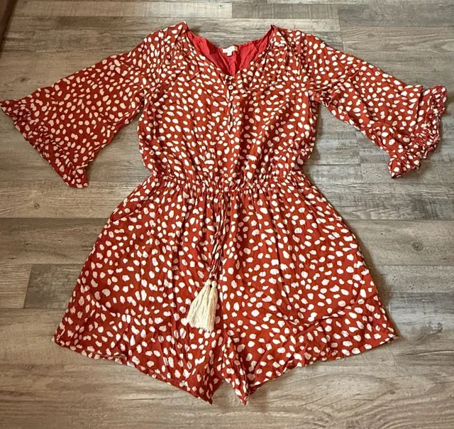 Kori America Romper Red White Polka Dot Tassel Size M