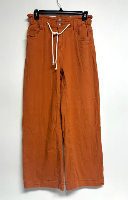 Womens Orange Pants Size S High Rise Drawstring Wide Leg