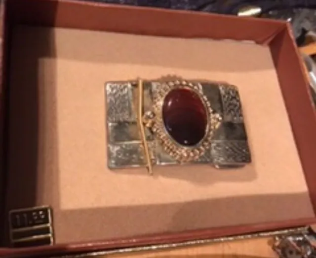 Vintage Ornate Red Stone Belt Buckle in Box
