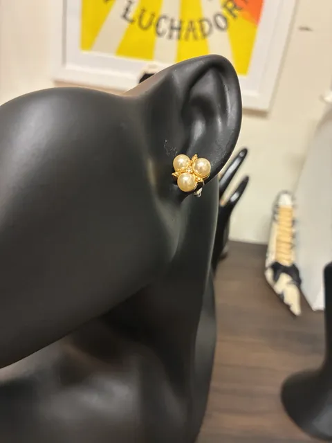 Destine Austrian Crystal Pearl Cluster Gold Tone Stud Earrings