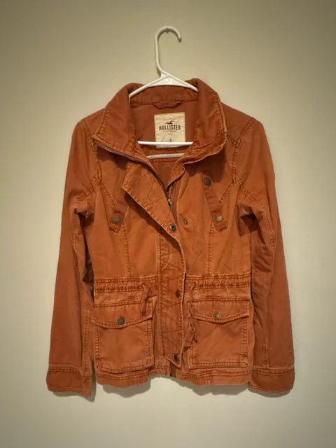 Hollister Utility Jacket Size S Orange Full Zip Snap Pockets