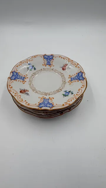 Schumann Bavaria US Zone 6 Inch Saucer Floral Blue Gold Trim Set of 4
