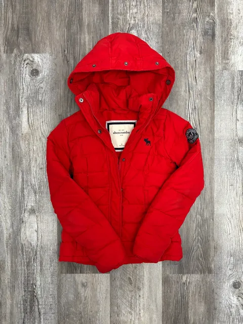 Abercrombie Kids Puffer Jacket Size M Red Hooded Coat