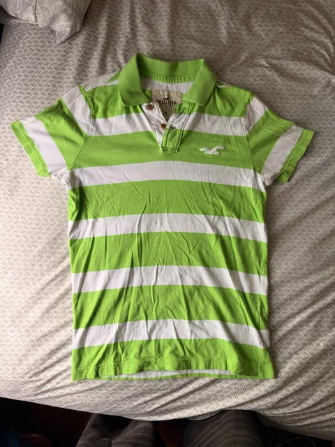 Hollister Striped Polo Shirt Size M Green White Short Sleeve