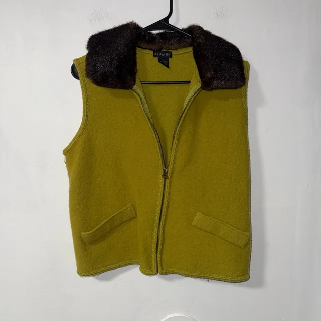 Tally-Ho Wool Faux Fur Collar Zip Vest Size L
