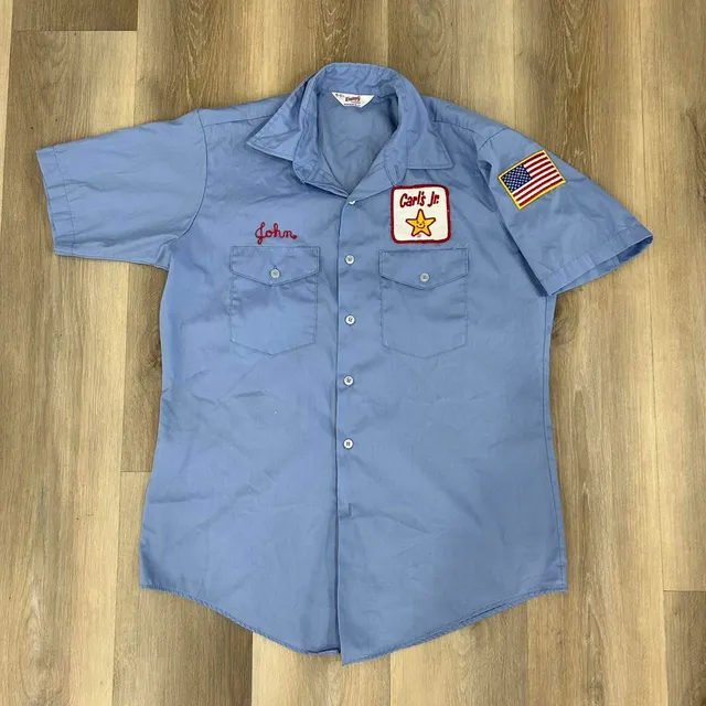 Unitog Carl's Jr. Work Shirt Size 15-15.5 Blue Vintage