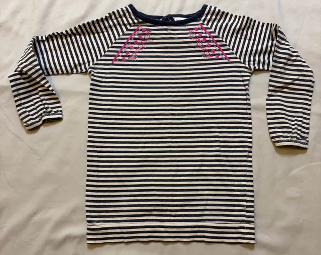 OshKosh B'gosh Striped Top Size 5T Blue White Pink Embroidered