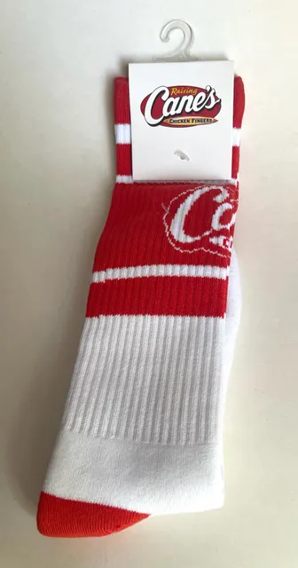 Raising Cane's Athletic Crew Socks Red White Logo Chicken Fingers