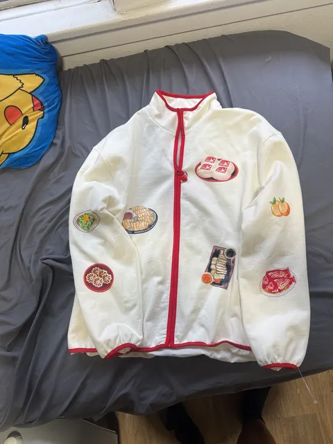 Bistro Na's Full Zip Jacket Size M White Food Graphics