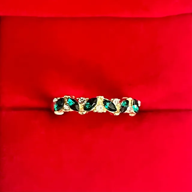 Emerald Marquise Band Peridot Minimalist Ring Yellow Gold Band Size 6
