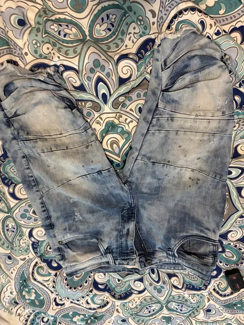 Denim Jeans Acid Wash Slim Distressed Paint Splatter Biker
