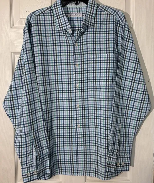Tommy Bahama Long Sleeve Plaid Button Down Shirt Size L Blue Green