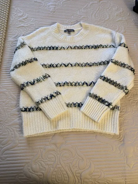 Boho Chic Ivory Sweater with woven stripes Size M