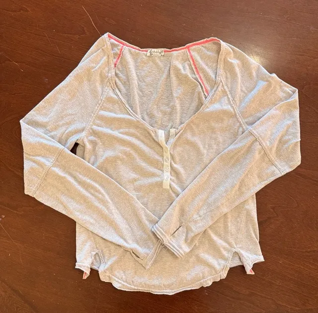 Intimately Free People Long Sleeve Henley Size L Beige Thermal Top