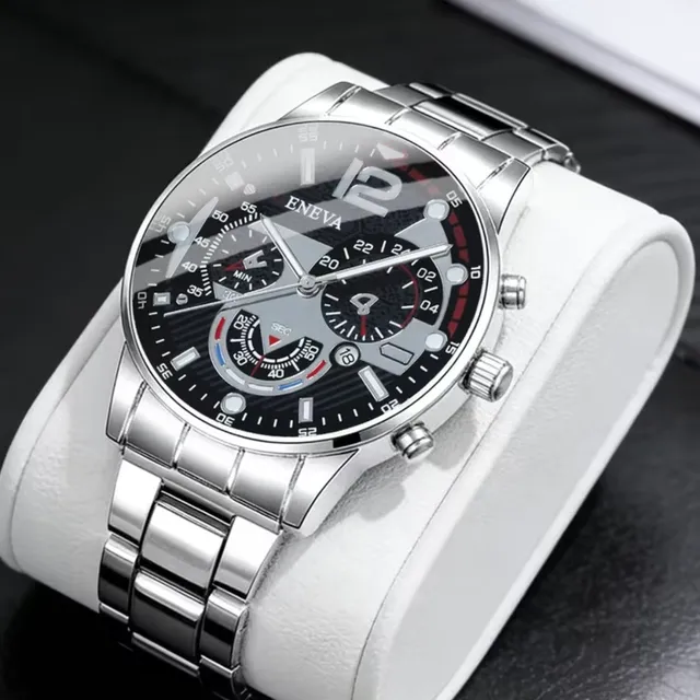 Eneva Men's Silver Stainless Steel Quartz Wristwatch