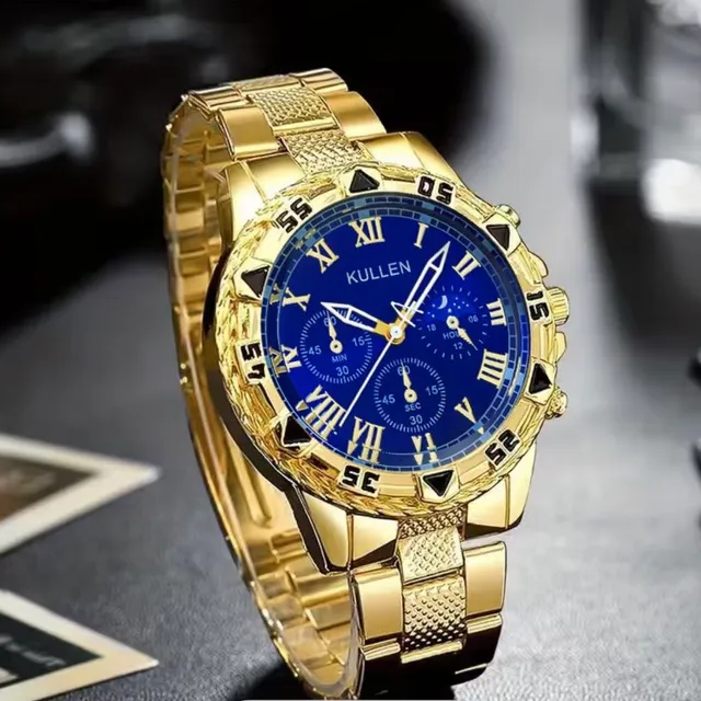 Kullen Gold Tone Blue Dial Chronograph Watch
