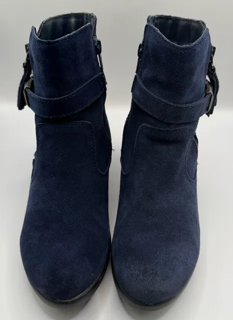 Earth Origins Blue Suede Ankle Boots Booties Tassel Buckle