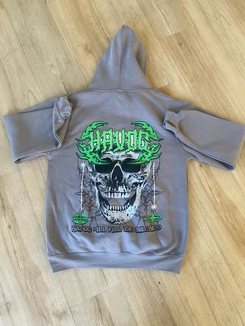 Havoc Skull Graphic Hoodie Grey