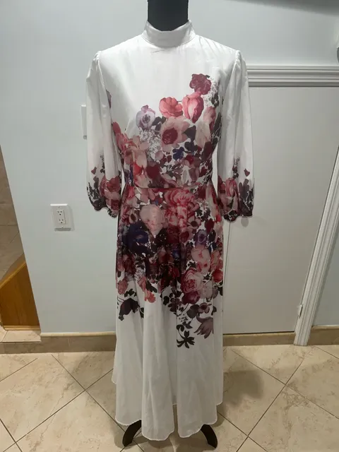 Floral Print Long Sleeve Maxi Dress White