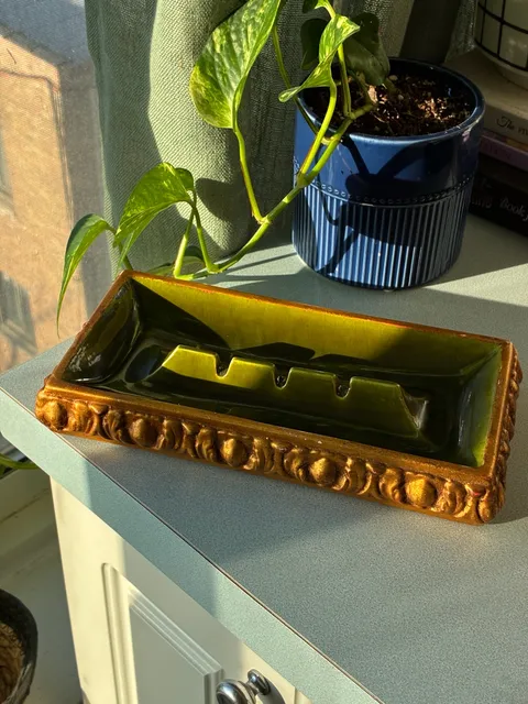 California Originals Mid-Century Green Gold Asntray Hollywood Regency