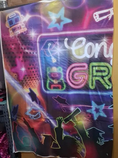 Neon Graduation Backdrop Congrats Grad Party Photography Background