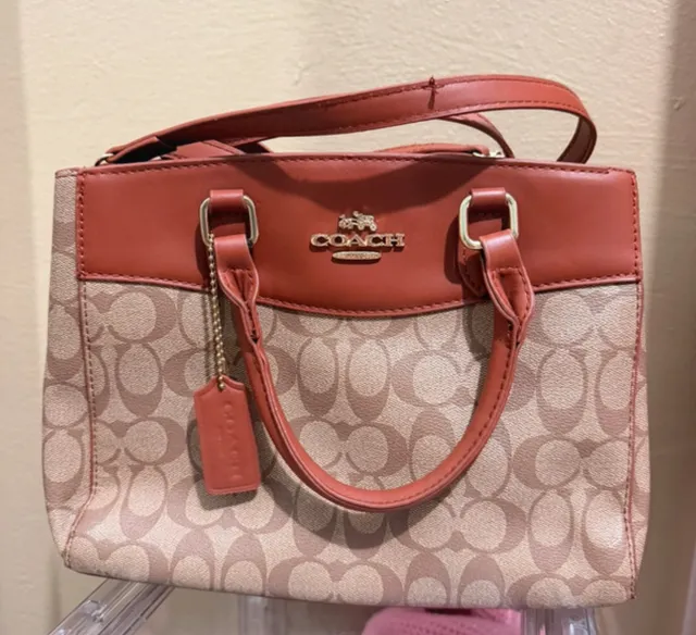 Coach Mini Brooke Carryall Signature Khaki And Rust Satchel Bag