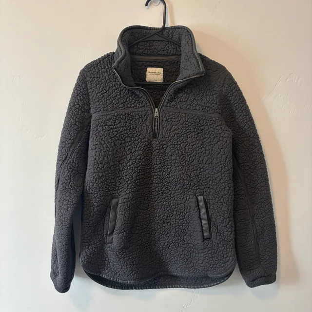 Abercrombie & Fitch Sherpa 1/4 Zip Pullover Size S Dark Gray Teddy