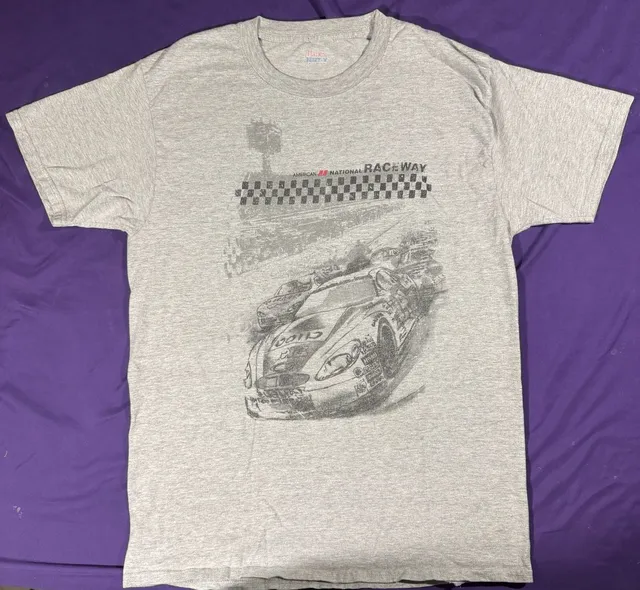 Hanes American National Raceway Graphic T-Shirt Size M Gray