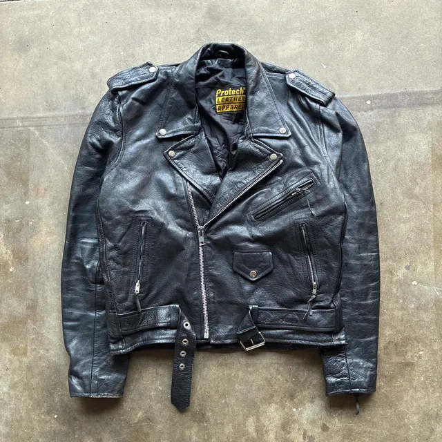1980’s Protech Leather Apparel Black Motorcycle Biker Jacket