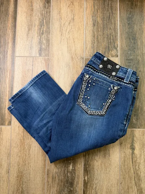 Miss Me Easy Crop Jeans 30x20 Rhinestone Embellished Dark Wash