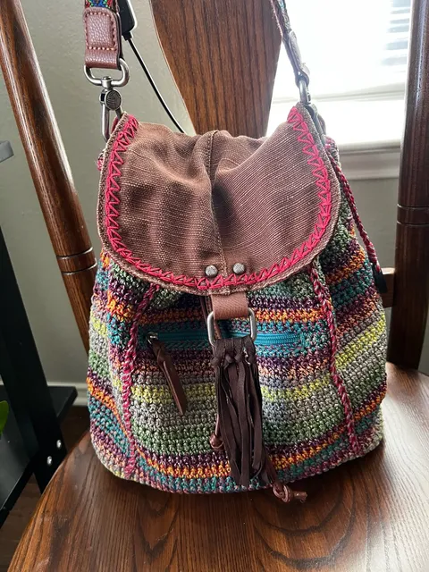 The Sak Crochet Multi-Color Striped Backpack Bag